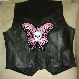 Black leather vest with skull